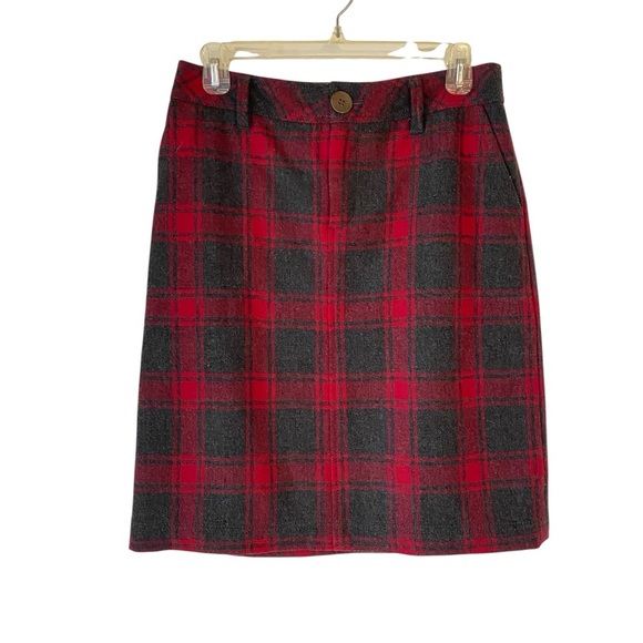 Eddie Bauer Red & Gray Plaid A-line Skirt Wool Blend Lined Pockets Size 2 - Picture 2 of 5